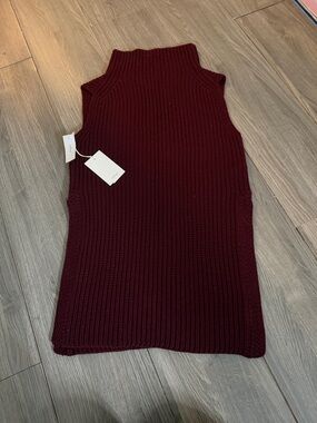 Sleeveless Ribbed Knit Turtleneck Dress - Wine